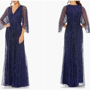 Mac Duggal Navy Blue Sequin Maxi Dress